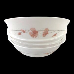 Arcopal France Linette 4 Cereal Soup Bowls White Peach Flowers Gray Stems